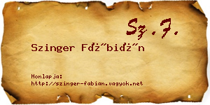 Szinger Fábián névjegykártya